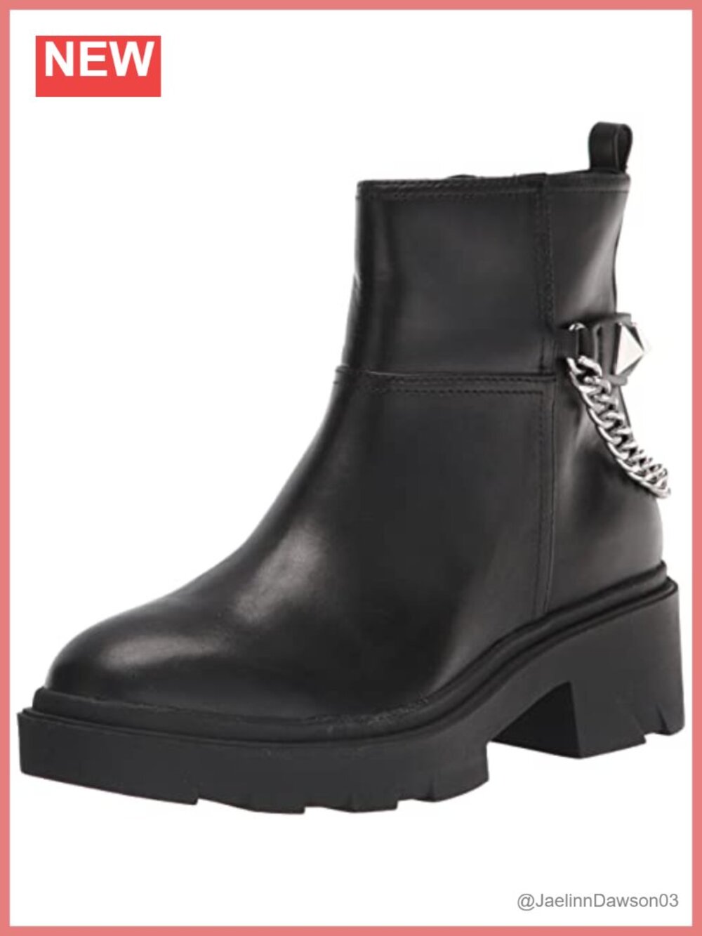 Marc Fisher Waty Leather Block Heel Chelsea Ankle Bootie with Chain Detail